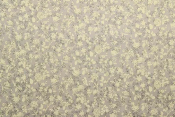 Katoen - Beige Flower Branches on Taupe