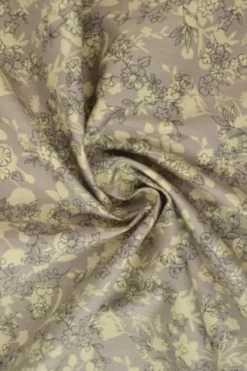 Katoen - Beige Flower Branches on Taupe