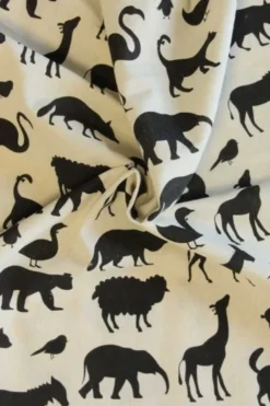 Katoen Canvas - Black Shadow Animals on Beige