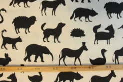 Katoen Canvas - Black Shadow Animals on Beige