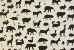 Katoen Canvas - Black Shadow Animals on Beige