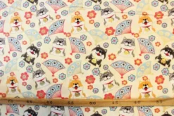Katoen Canvas - Dogs in Japan Gold Touche on Vanilla