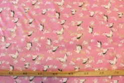 Katoen Canvas - Flying Golden Crane Bird on Pink