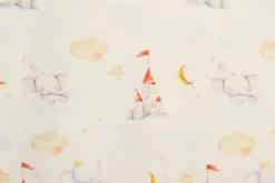 Katoen - Dreamy elephant and Castles on White