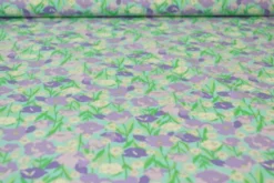 Katoen - Flowers in the Field - Lilac on Soft Aqua
