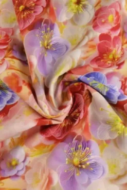 Katoen - Pink/Lavender/White Digital Sweet Flowers