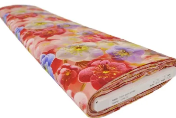 Katoen - Pink/Lavender/White Digital Sweet Flowers