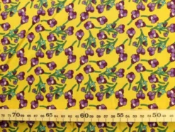 Katoen - Purple Floral on Ocher Yellow