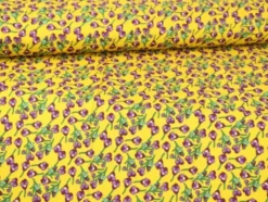 Katoen - Purple Floral on Ocher Yellow