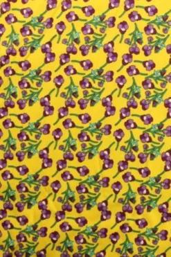 Katoen - Purple Floral on Ocher Yellow
