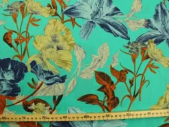 Katoen - Spring Flowers on Turquoise