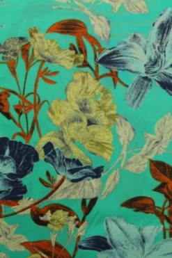 Katoen - Spring Flowers on Turquoise