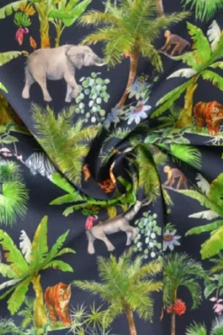Katoen - Wild Animals and Palm Trees on Navy