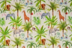 Katoen - Wild Animals and Palm Trees on White