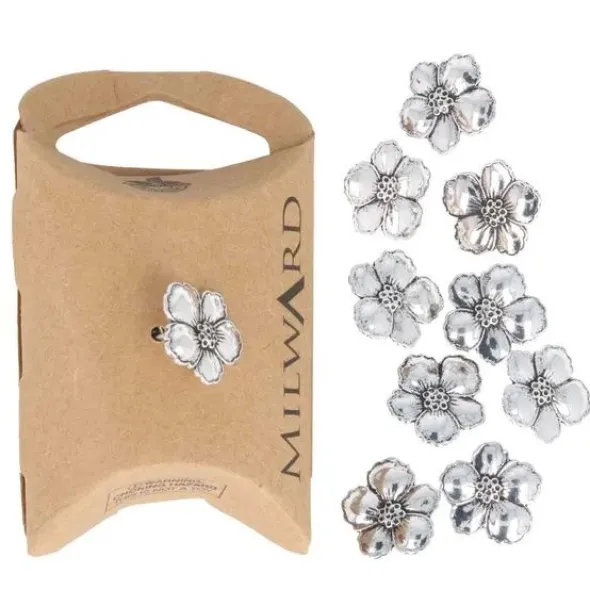 Knoop Milward - bloem antiek zilver 10 stuks - 15mm