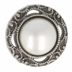 Knoop Milward - dot parel met rand Oud Zilver 15mm - 5 stuks