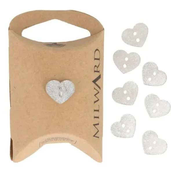 Knoop Milward - 2-gaats glitter hart Zilver 8 stuks - 13mm