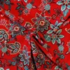 Lycra - Blue/Pink Paisley Flowers in Red