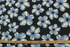 Lycra - Blue/White Flowers on Navy