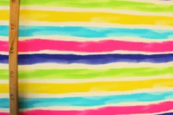 Lycra - Bright Blue/Yellow/Pink/Green Stripes on White