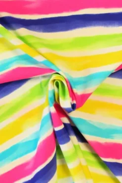 Lycra - Bright Blue/Yellow/Pink/Green Stripes on White