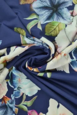 Lycra - Digital Flowers on Blue