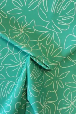 Lycra - Drawn White Flowers on Turquoise