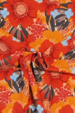 Lycra - Happy Red and Orange Flowers