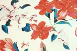 Lycra - Orange and Coral Spring Flowers on White