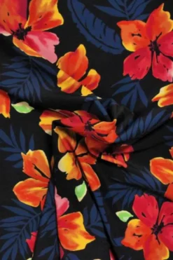 Lycra - Orange/Pink Flowers on Navy