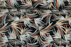 Lycra - Red/Rusty/Grey Long Leaves on Black