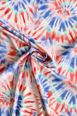 Lycra - Tie Dye Blue/Orange on White