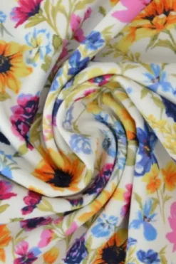 Lycra - Yellow/Pink/Blue Flowers on White