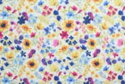 Lycra - Yellow/Pink/Blue Flowers on White