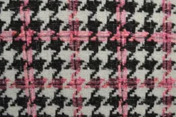 Mantelstof - Big Pied de Coq Black/White with Pink Lines