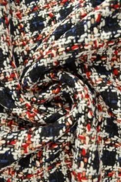 Mantelstof - Black Squares with White and Red Lines