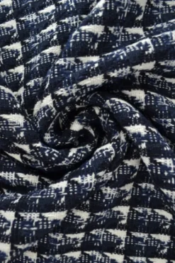 Mantelstof - Squares Lines in Black/Blue/White