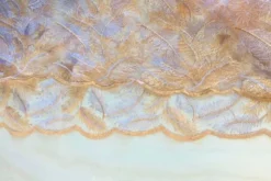 Mesh - Embroidery Feathers - Apricot/White