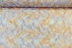 Mesh - Embroidery Feathers - Apricot/White