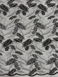 Mesh - Embroidery Feathers - Black/White