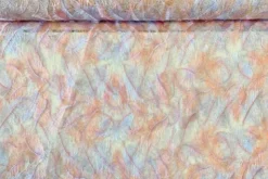 Mesh - Embroidery Feathers - Light Peach/White