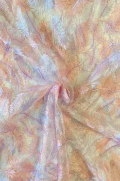 Mesh - Embroidery Feathers - Light Peach/White