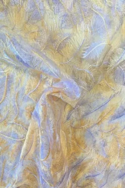 Mesh - Embroidery Feathers - Light Yellow/White