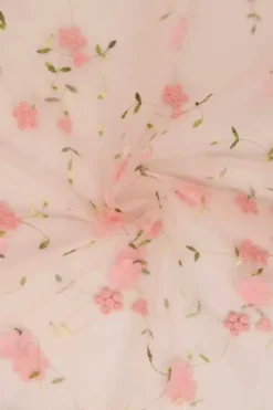 Mesh - Embroidery Floral - Salmon Pink 01