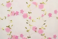 Mesh - Pink Embroidery Floral on White - 04