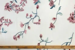 Mesh - Pink flower branches on white