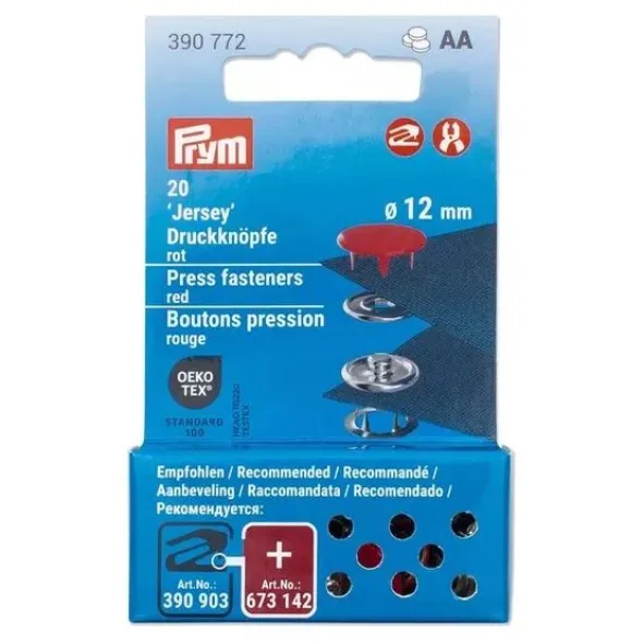 Prym - Gekleurde Jersey drukknopen 12mm - Red