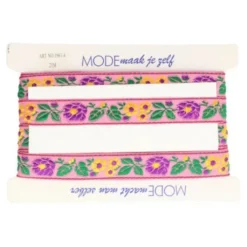 Sierband Purple/Yellow Flowers on Pink - 32 mm