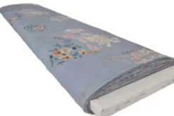 Viscose - Caramel/Pink Flowers on Dusty Blue