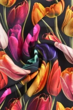 Viscose - Digital Dutch Tulips on Black